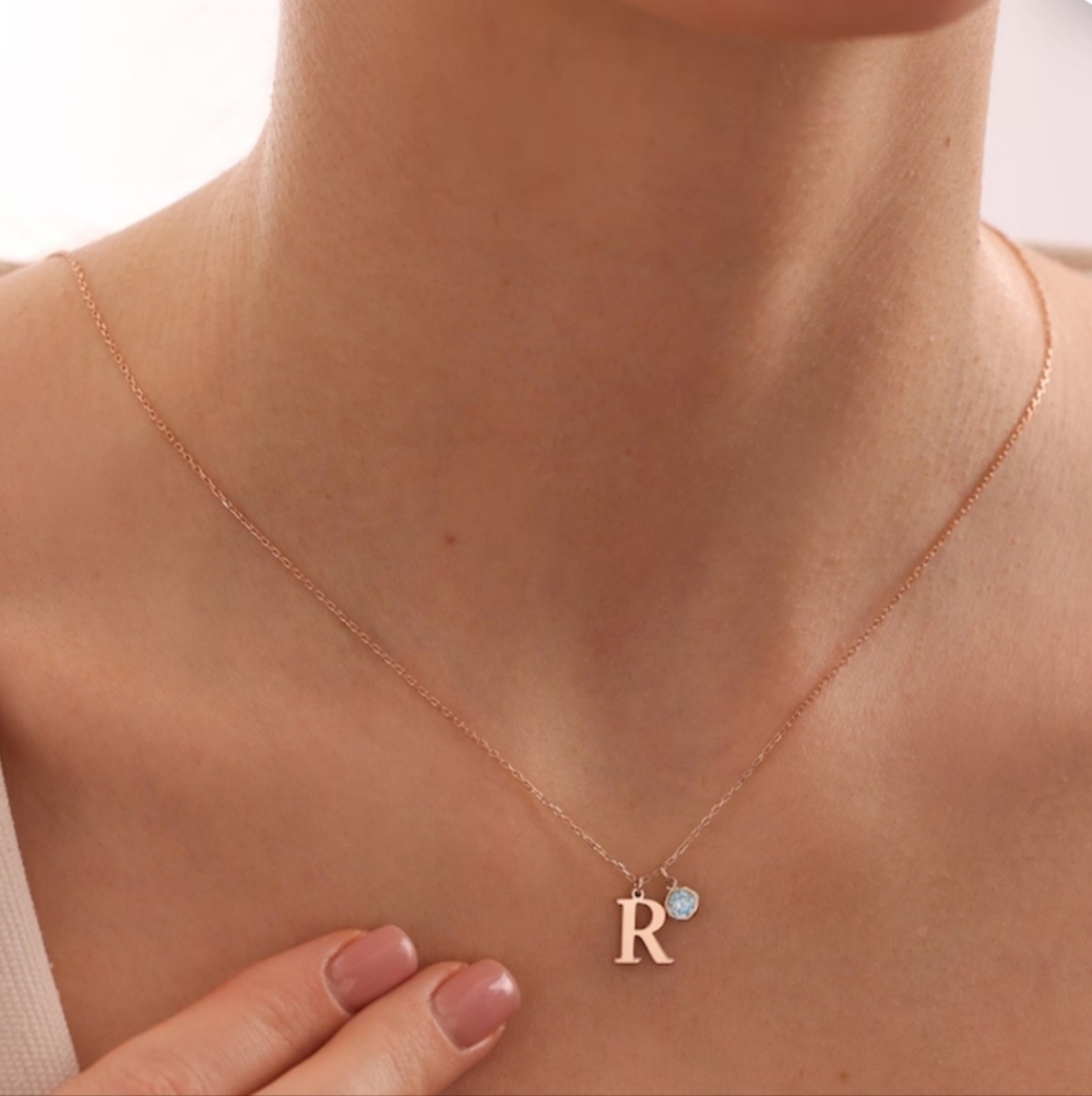Intial Necklace, Birthstone Necklace, Gift